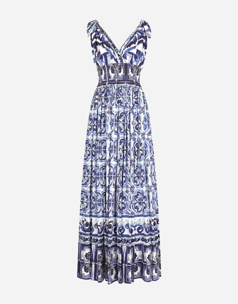 Long majolica-print poplin dress 1