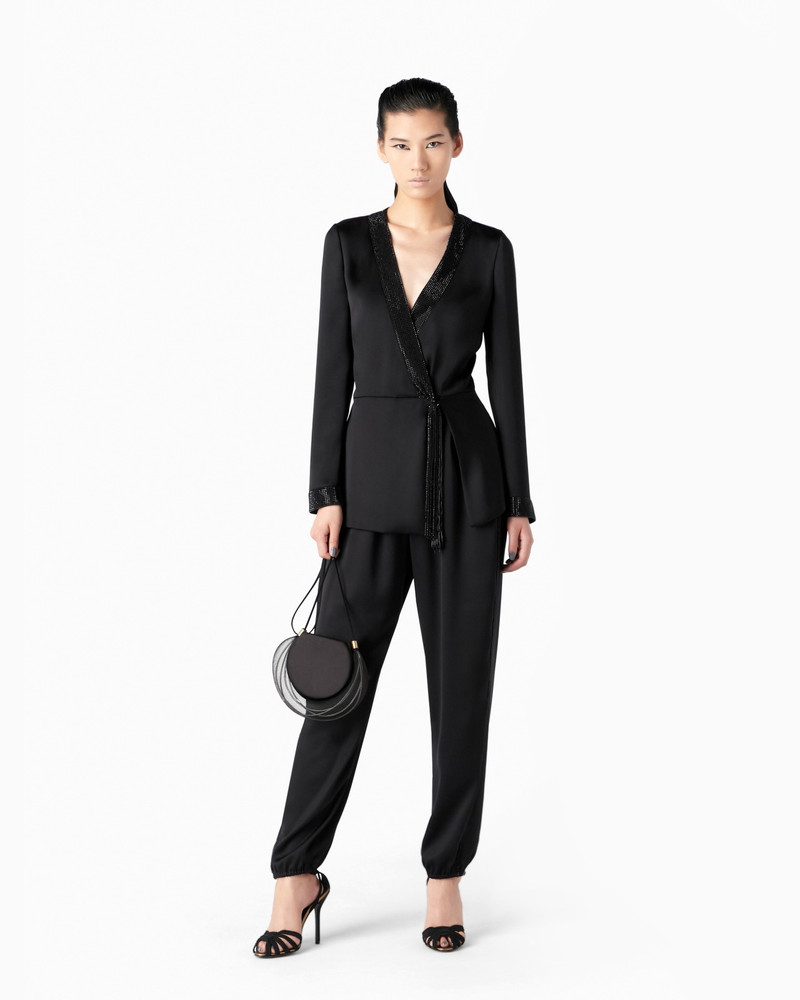 GIORGIO ARMANI LONG SATIN JACKET WITH RHINESTONE AND CRYSTAL TRIM outlook