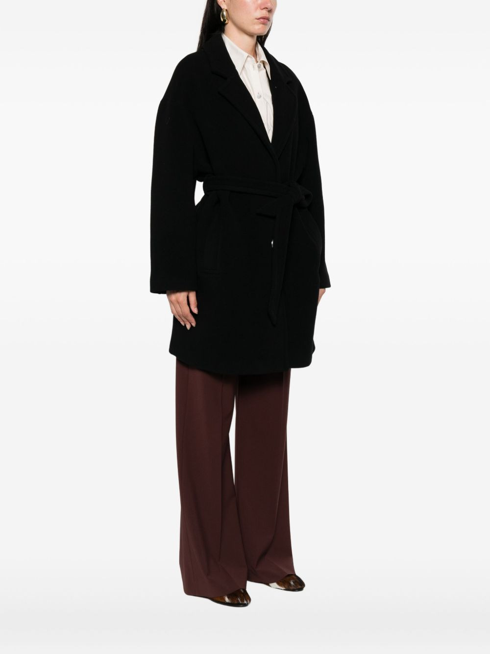 belted button-fastening coat - 3