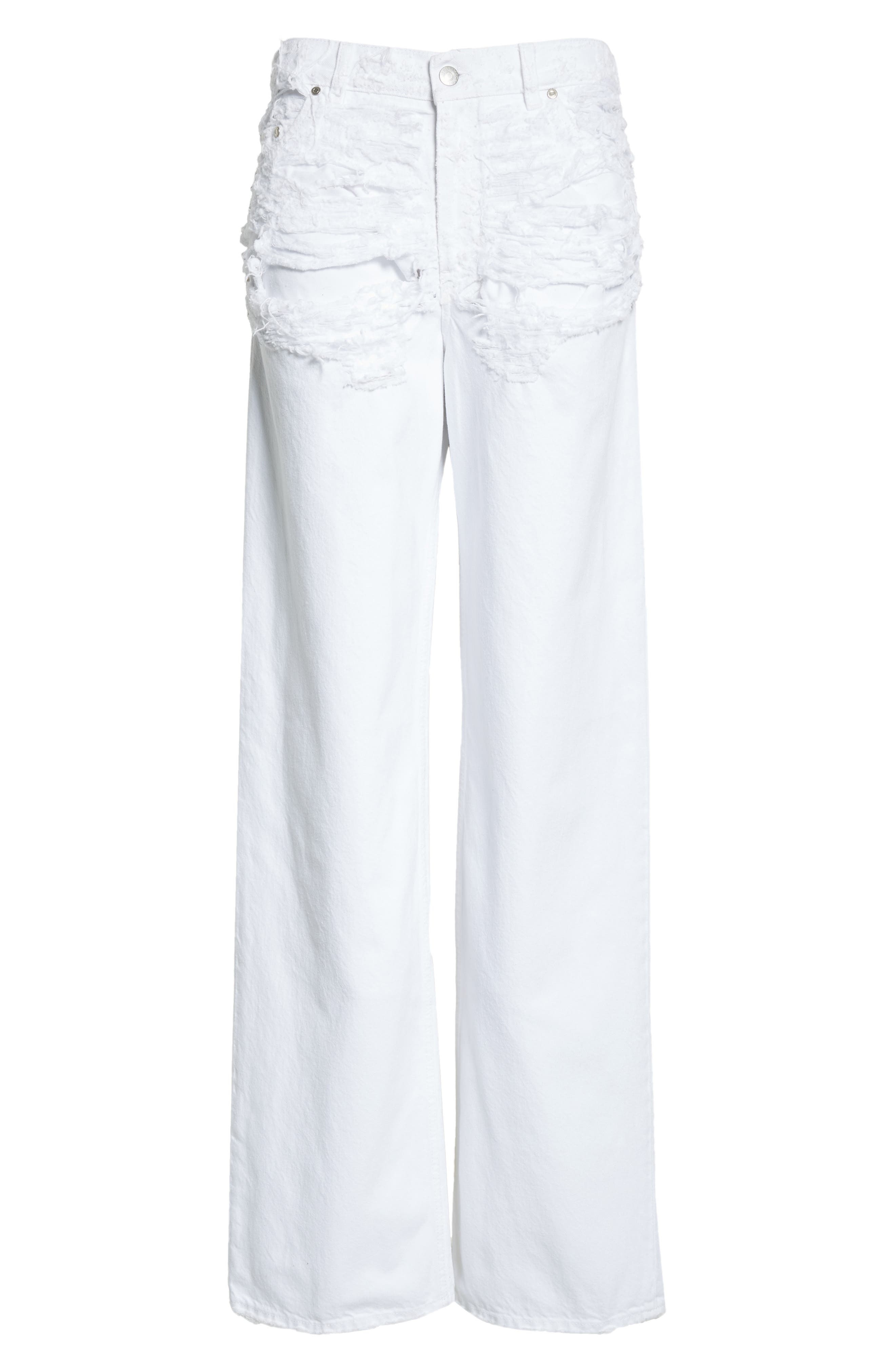 Stella McCartney Destroyed Straight Leg Jeans in White at Nordstrom - 6