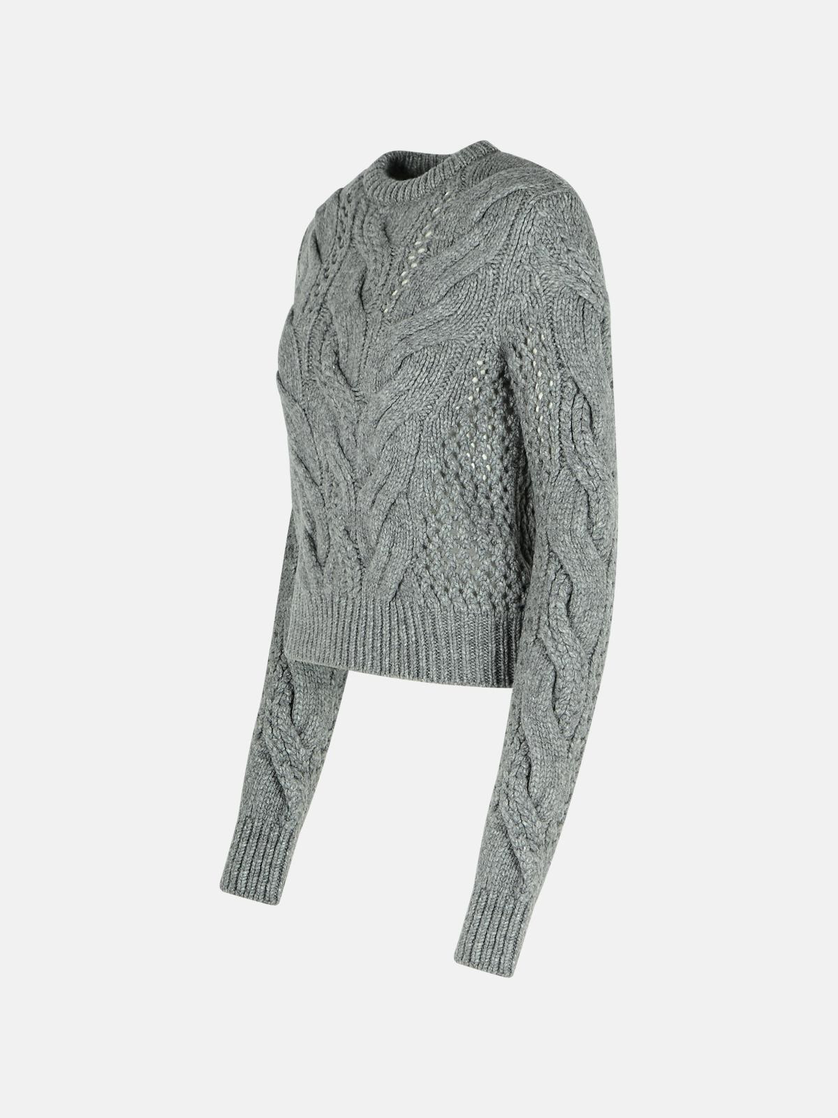 'RADIO' MEDIUM GREY WOOL BLEND CREW NECK SWEATER WITH BRAIDS - 2
