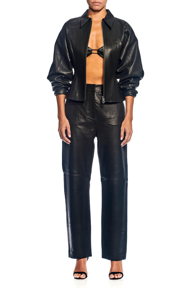 Fitted Leather Jacket Black - 2