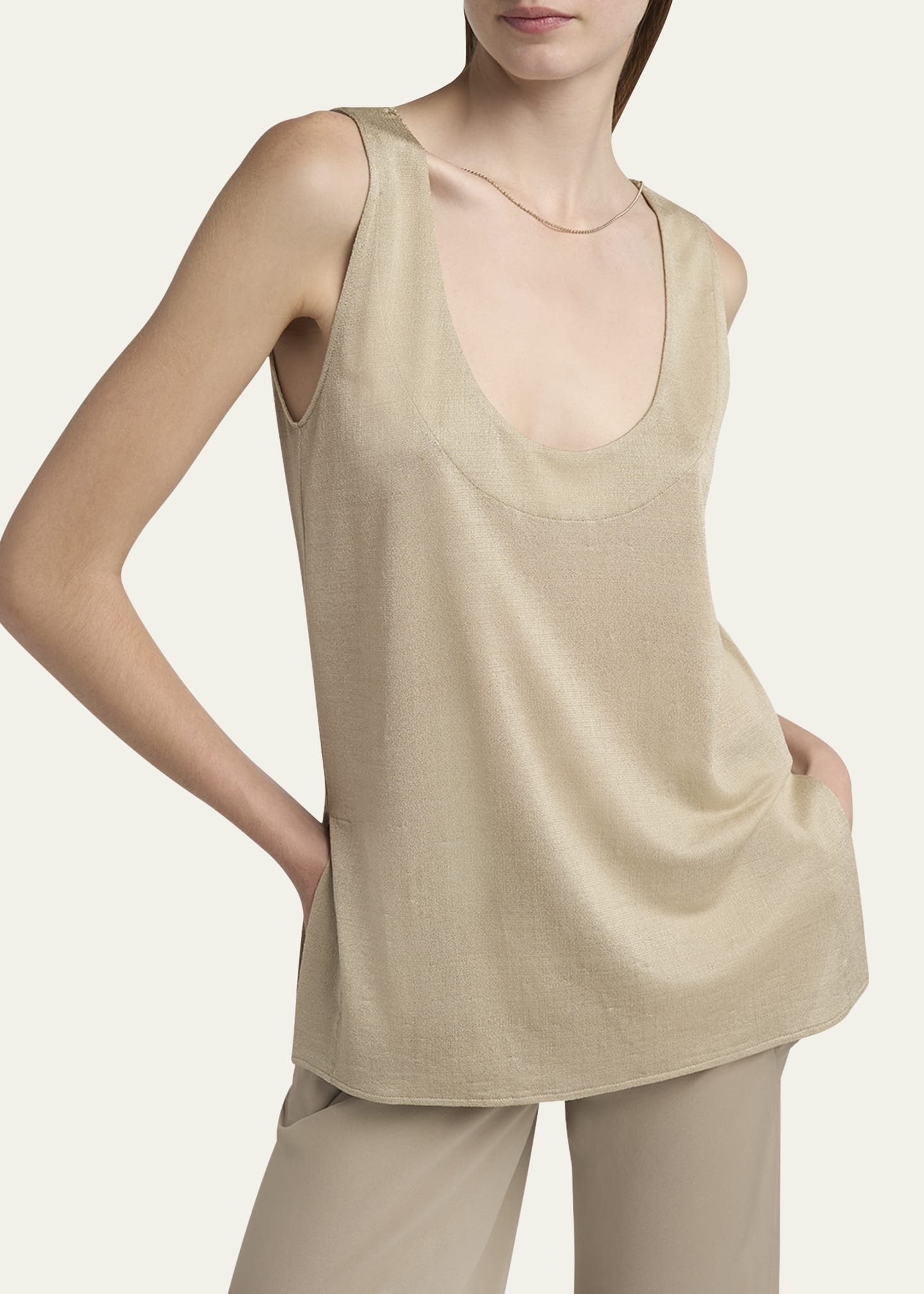 Chain-Necklace Scoop-Neck Shiny Viscose Jersey Tank Top - 5