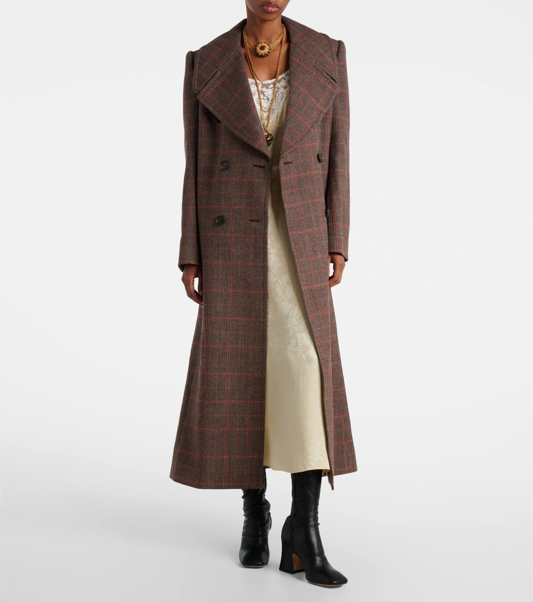 Checked double-breasted virgin wool coat - 2