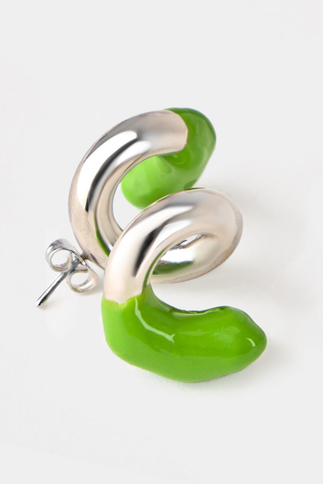 FUSILLO RUBBERIZED SILVER EARRINGS / fern green - 3