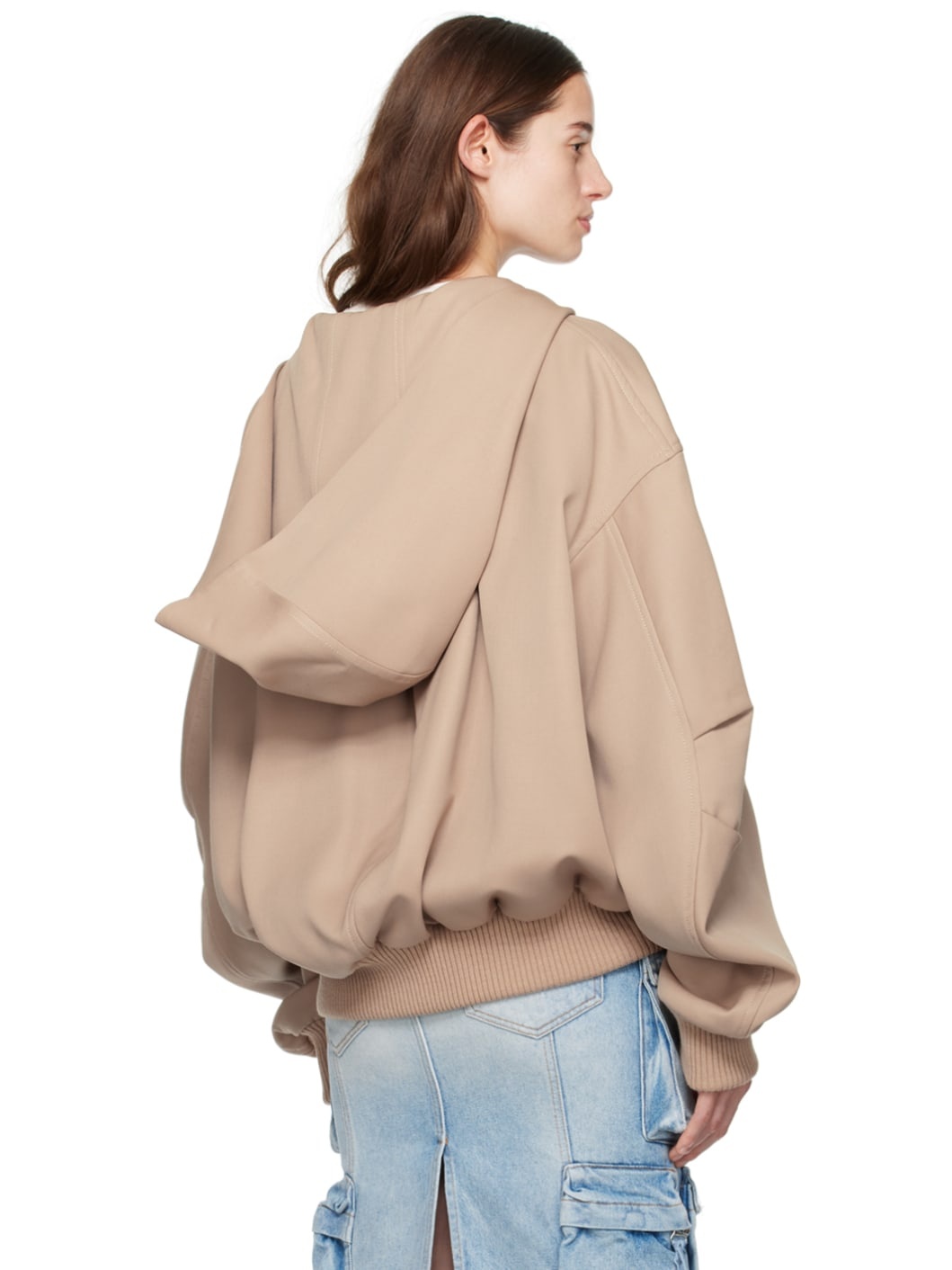 Beige Hooded Bomber Jacket - 3