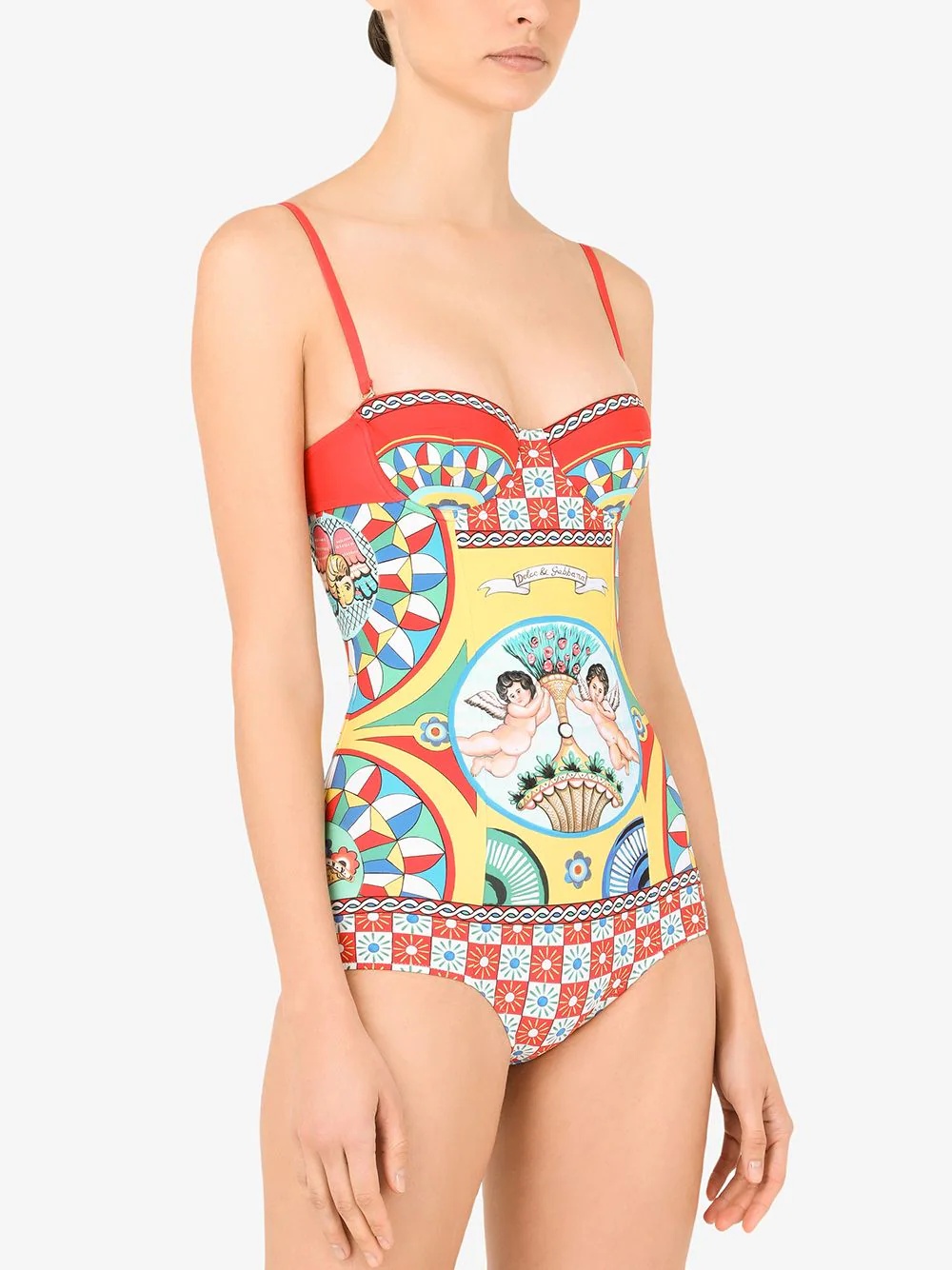 graphic-print multi-panel swimsuit - 2