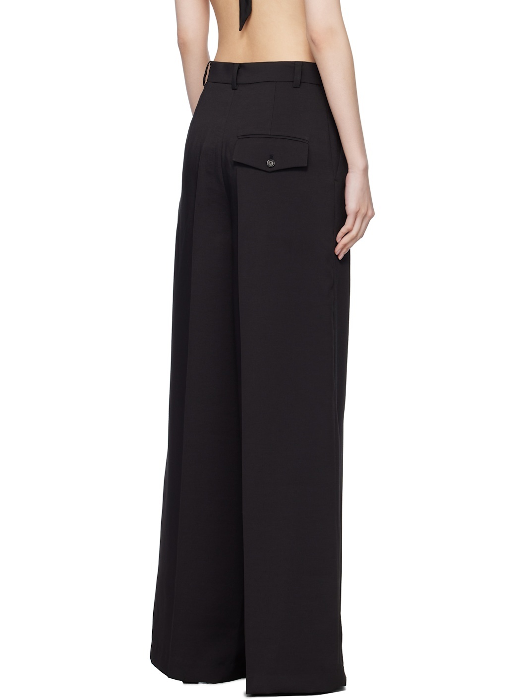 Black Side Folded Wide Trousers - 3