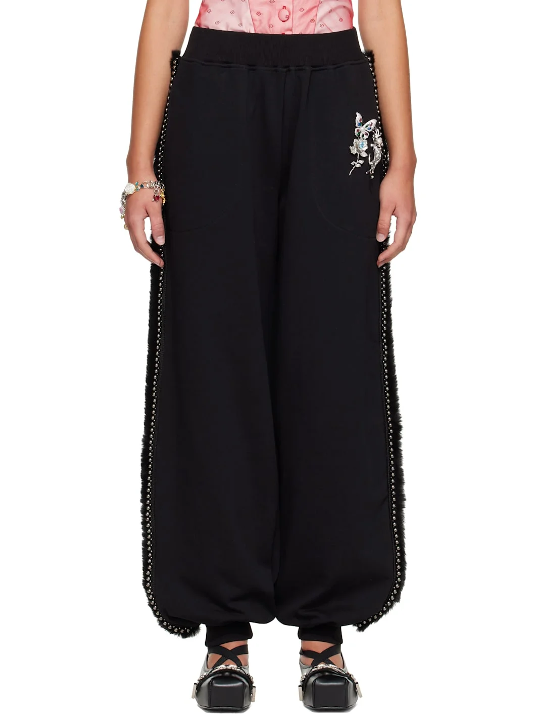 Black Fuzzy Pearl Sweatpants - 1