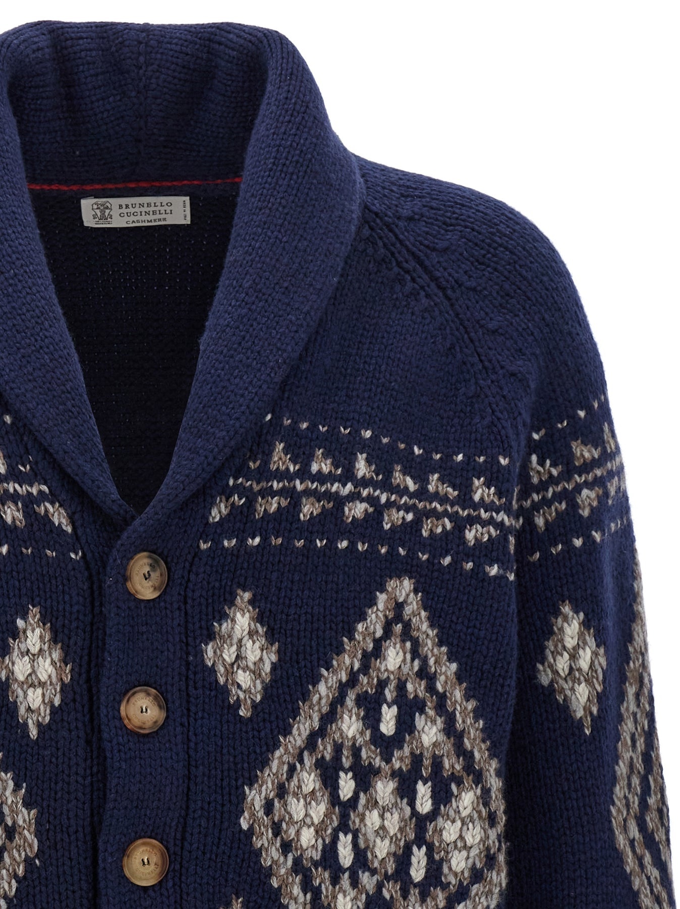 Jacquard Cashmere Cardigan Sweater, Cardigans Blue - 3