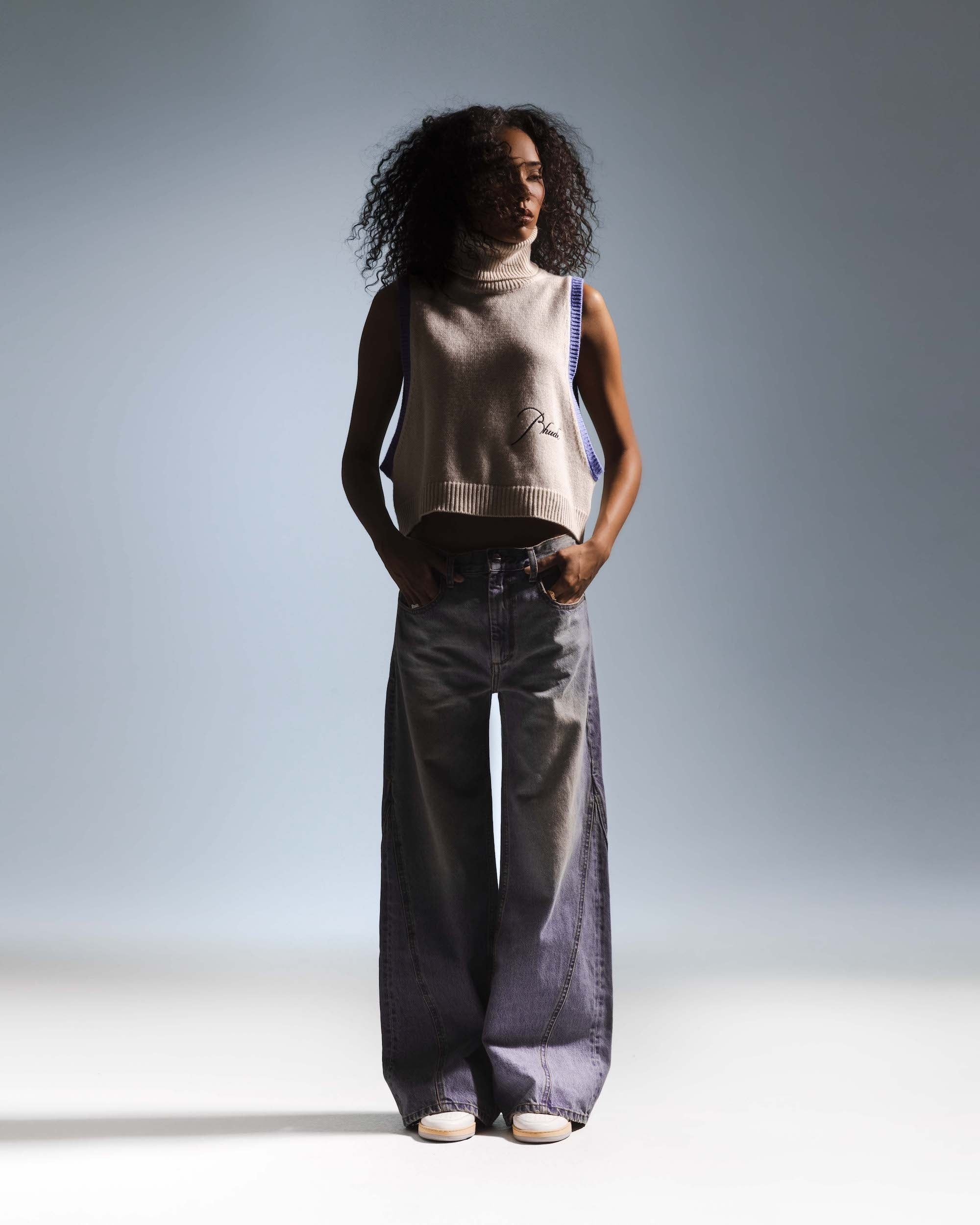 CHEVRON WIDE LEG DENIM - 4