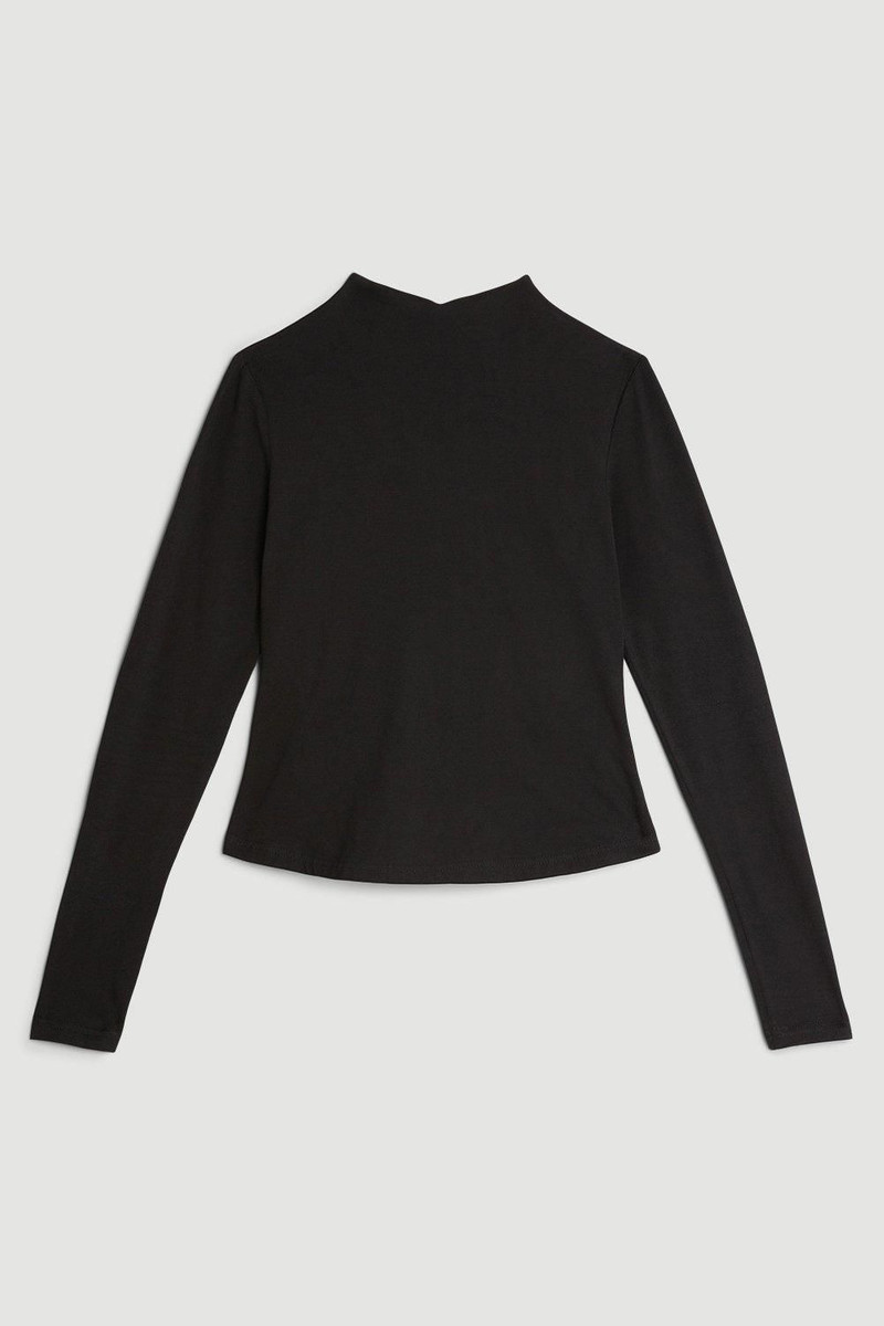Stretch Cotton Funnel Neck Top - 1