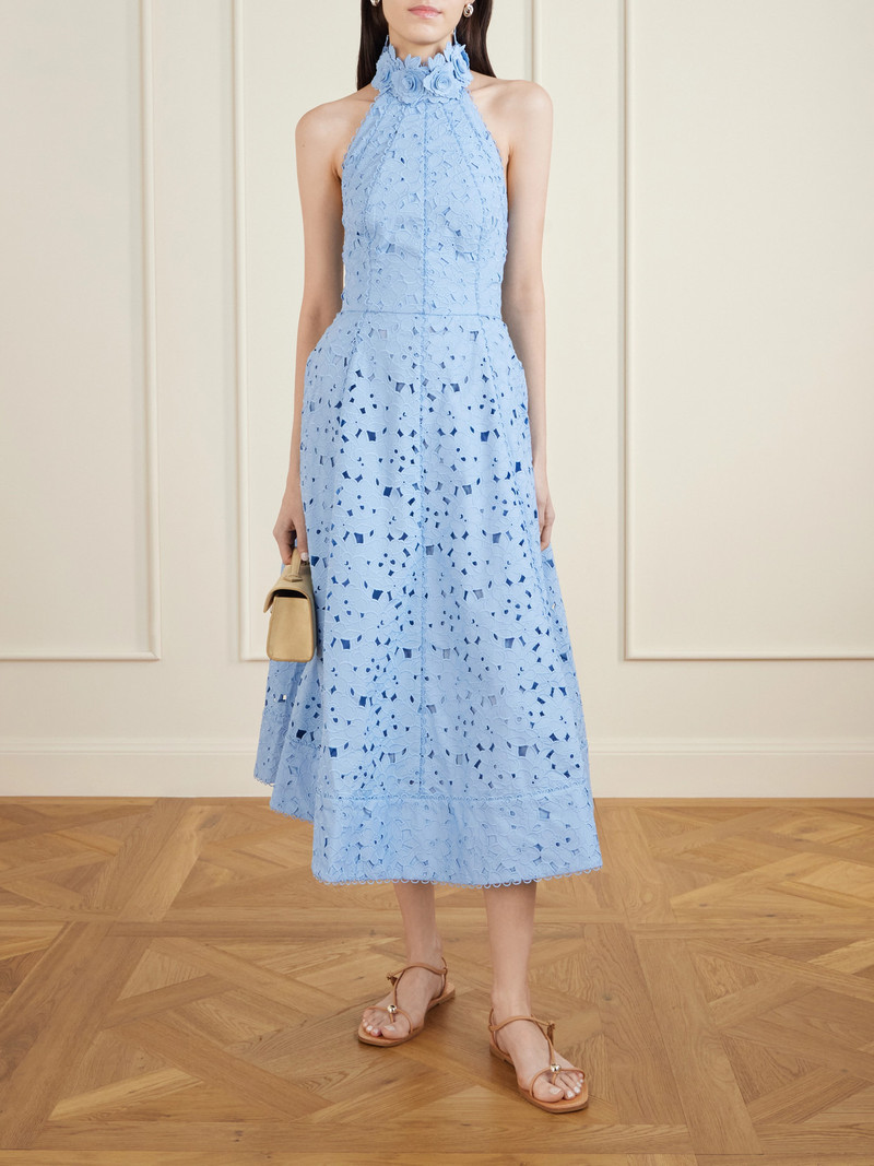 REBECCA VALLANCE Nuvola Appliquéd Broderie Anglaise Cotton Halterneck Midi Dress outlook