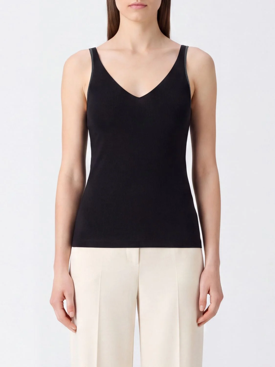 BRUNELLO CUCINELLI Slim Fit Stretch-Cotton Camisole Top with Monili Detail - 1