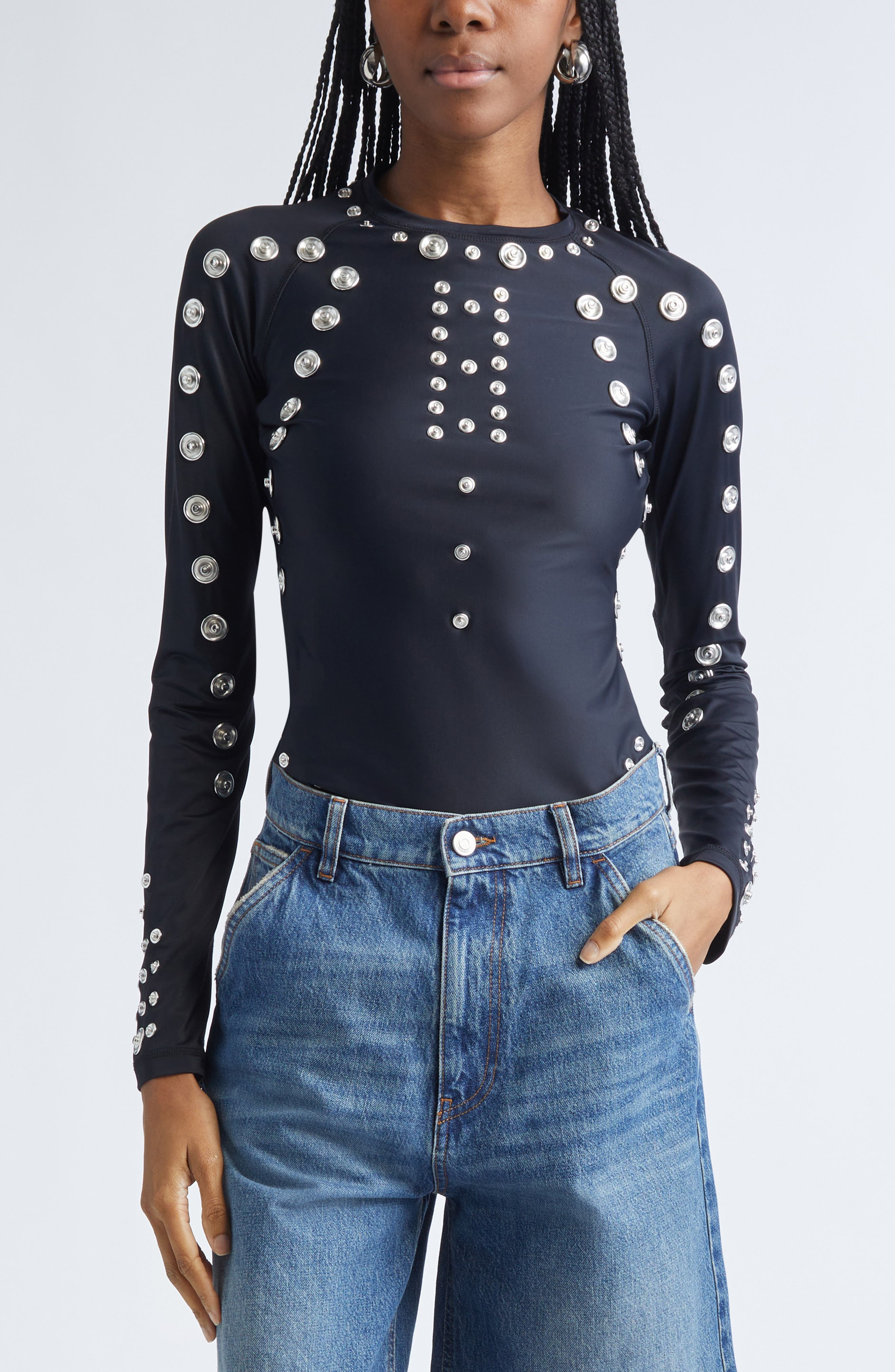 Coperni Snap Detail Jersey Top in Black at Nordstrom - 1