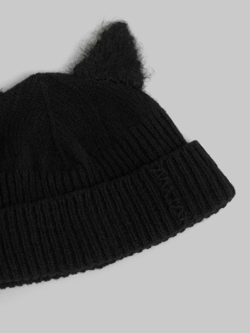 BLACK WOOL BEANIE WITH MOHAIR EARS - 4