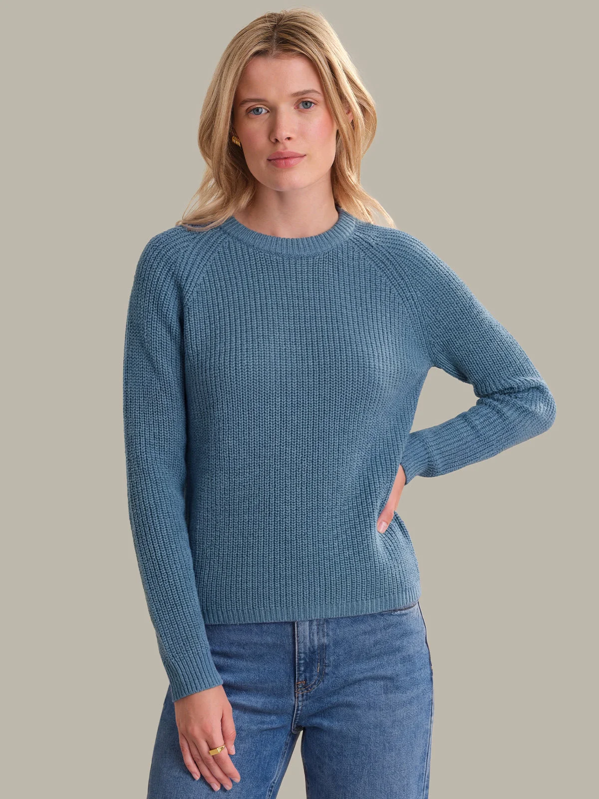 Jane: Crewneck Shaker Stitch Cotton Sweater - 1