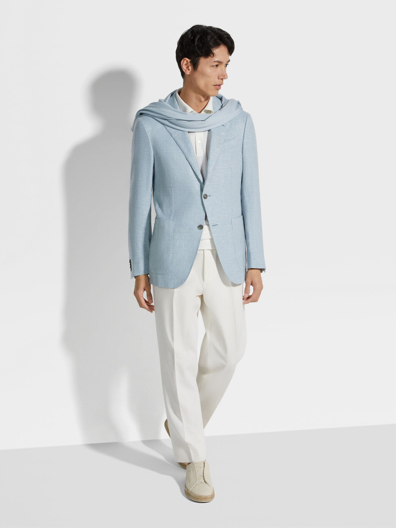 ZEGNA LIGHT BLUE CROSSOVER LINEN WOOL AND SILK BLEND JACKET outlook
