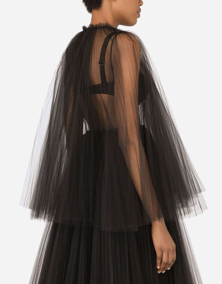 Tulle calf-length dress with sunray pleats and cape detail - 6