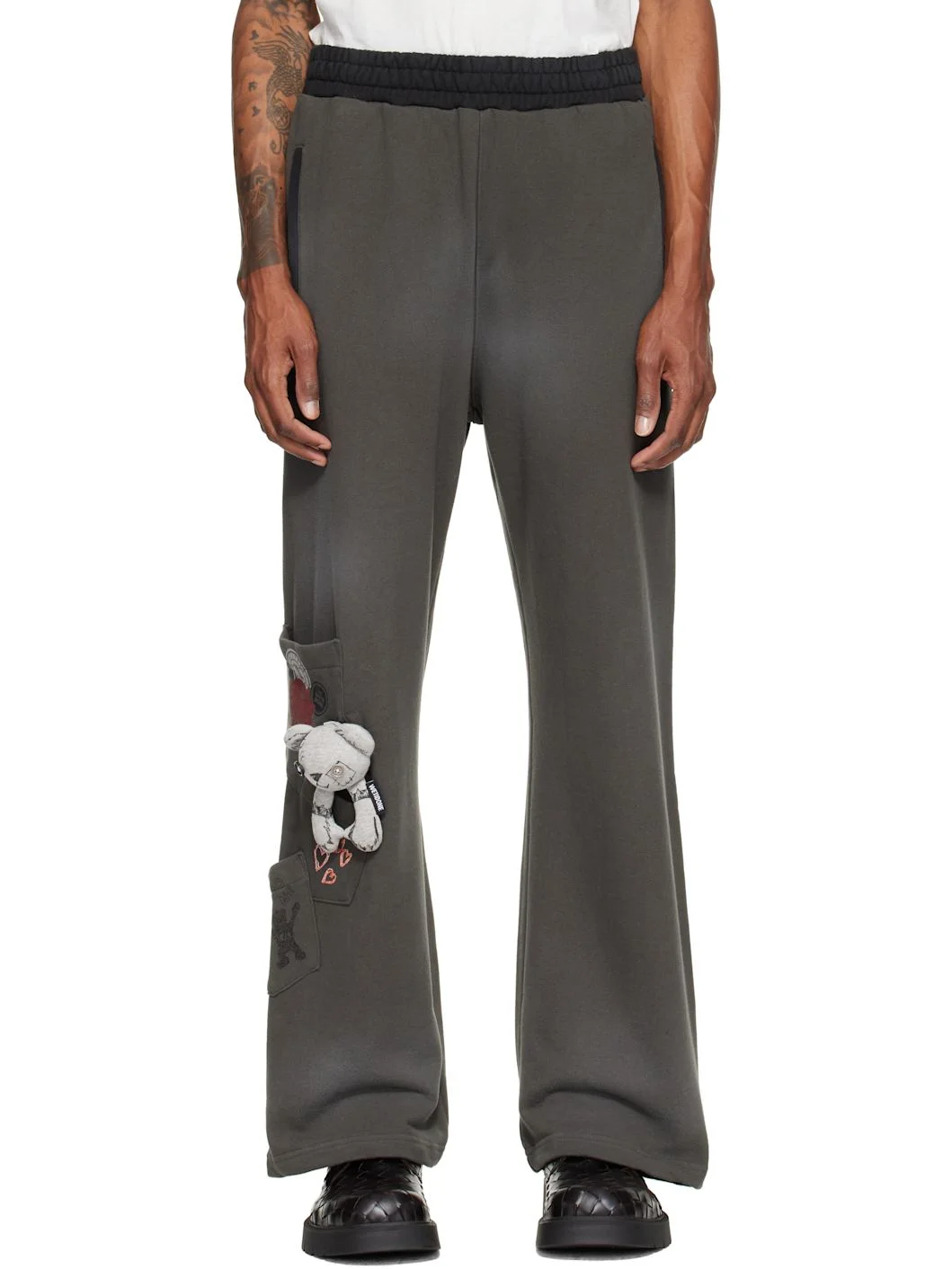Gray Washed Doodle Teddy Sweatpants - 1