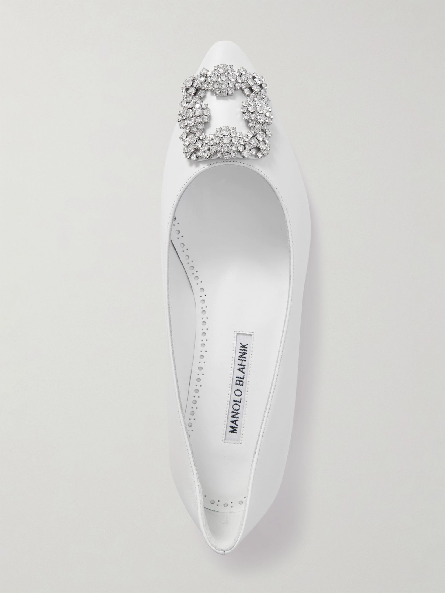 Hangisi 10 crystal-embellished leather point-toe flats White - 5