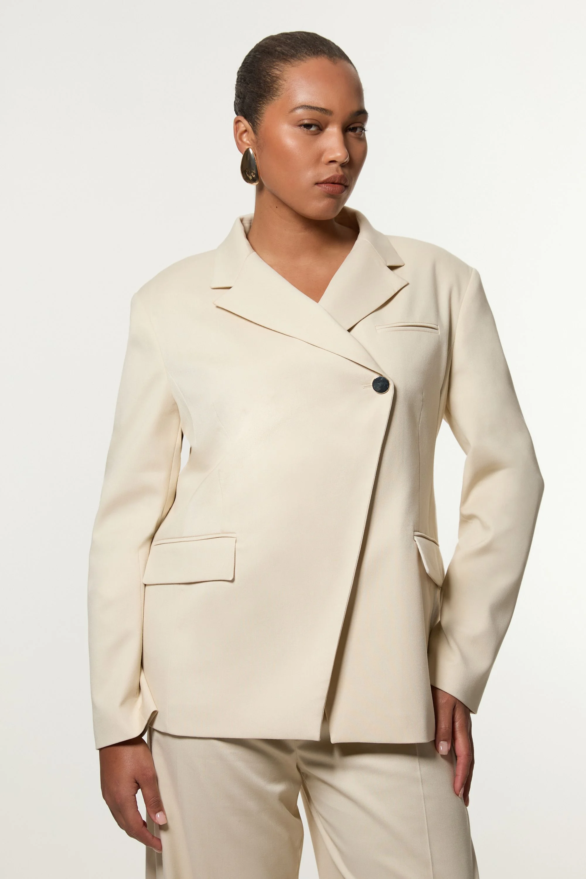 Plus Size Soft Structured Asymmetric Tailored Single Breasted Blazer - 1