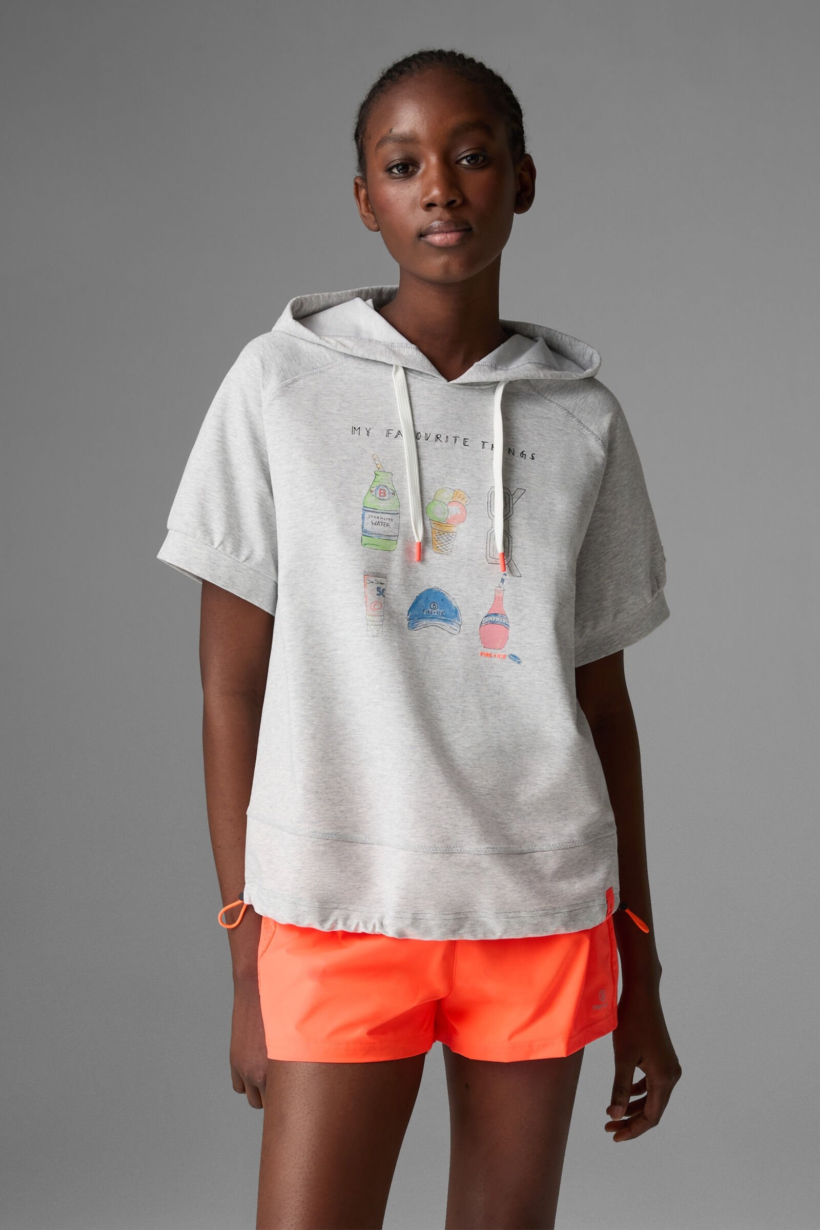 Sharon short-sleeved hoodie in Light gray melange - 2