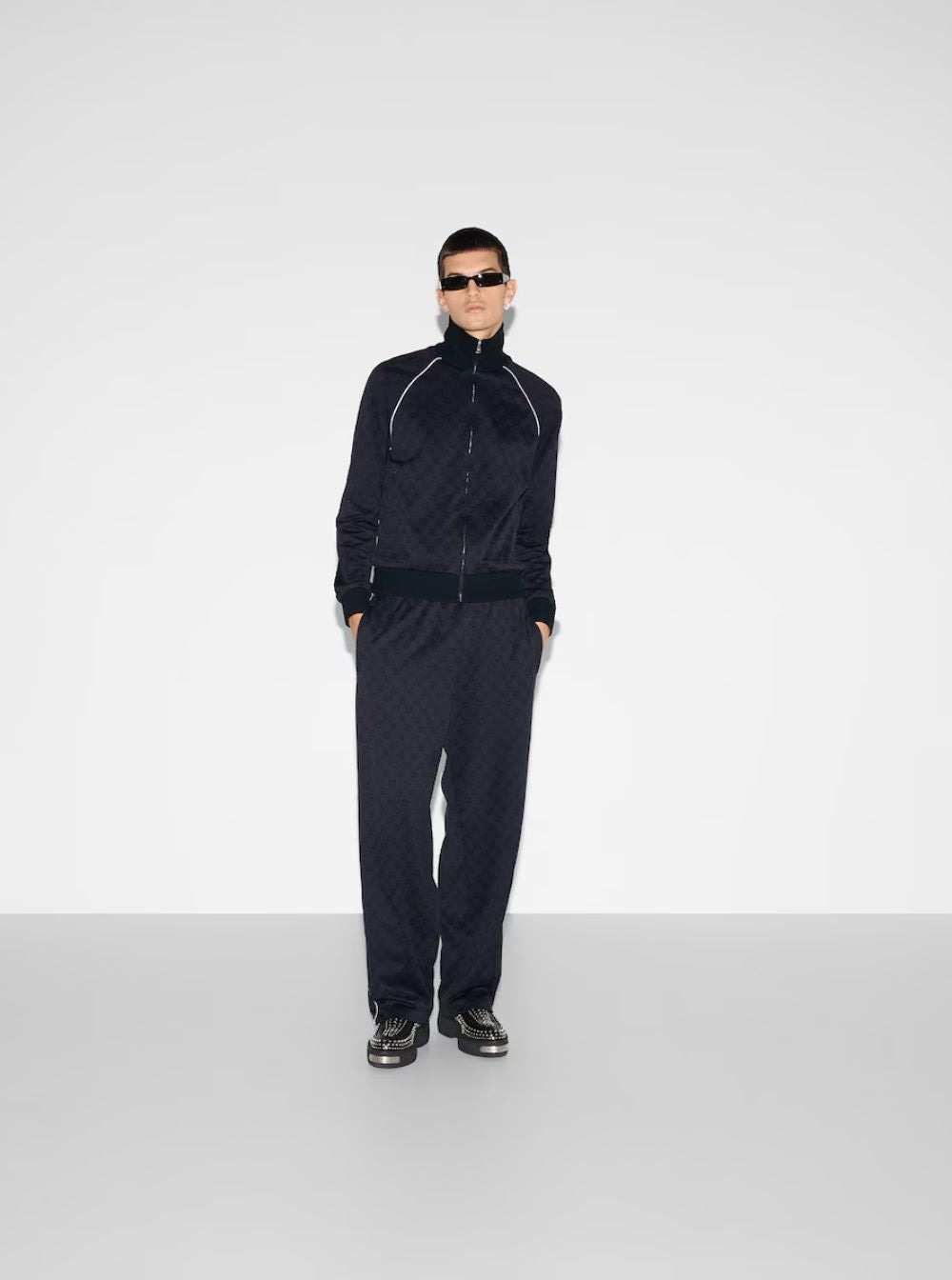Gucci Men Blue Sweatshirt With High Neck And Front Zip Closure In Gg Canvas Man - 4