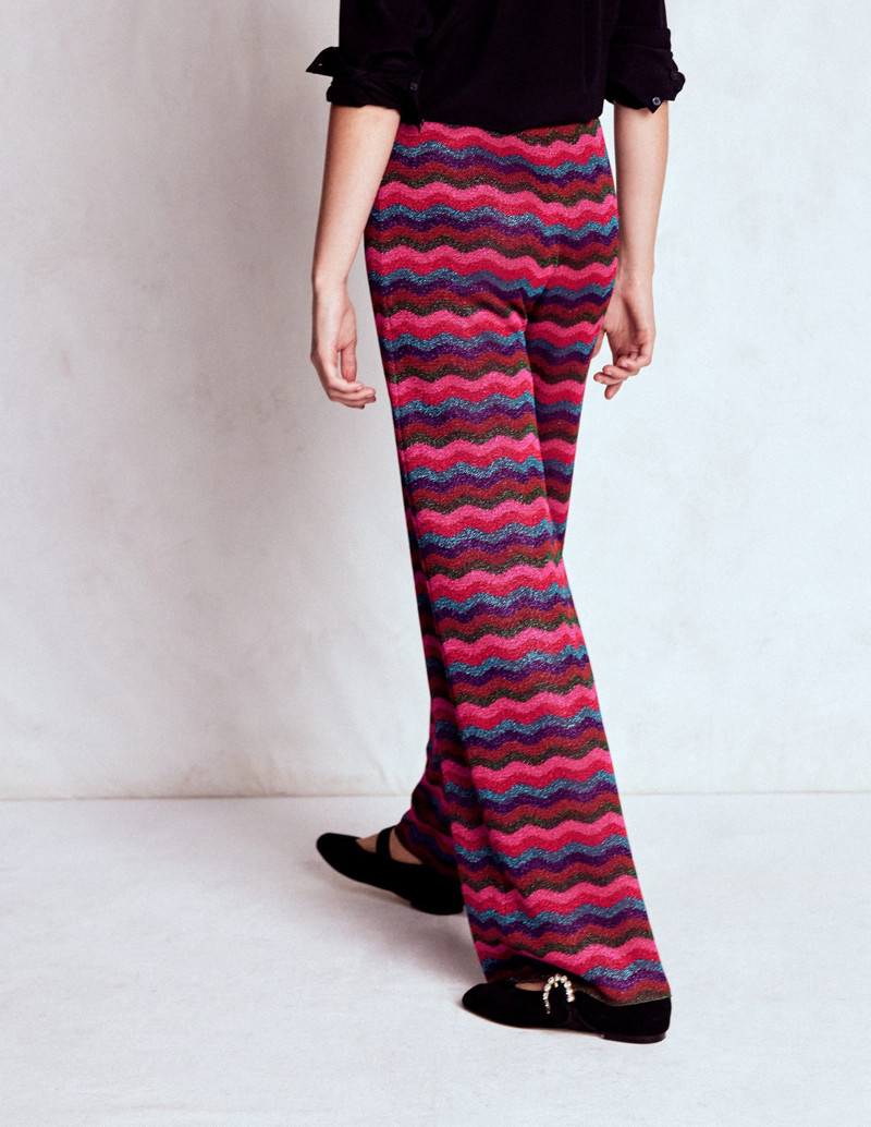 Jacquard Knitted Trousers-Jewel Toned Metallic Wave 4