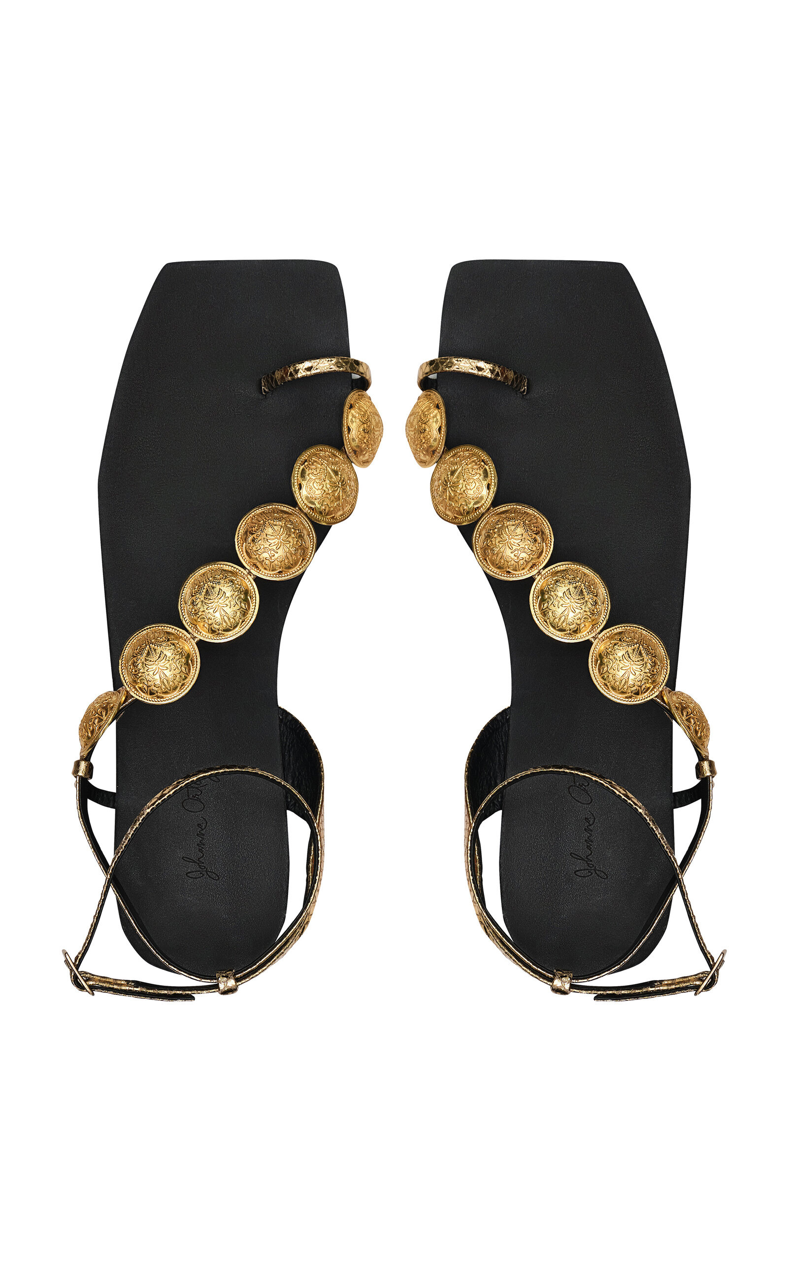Dazzling Crest Brass-Detailed Leather Sandals gold - 3