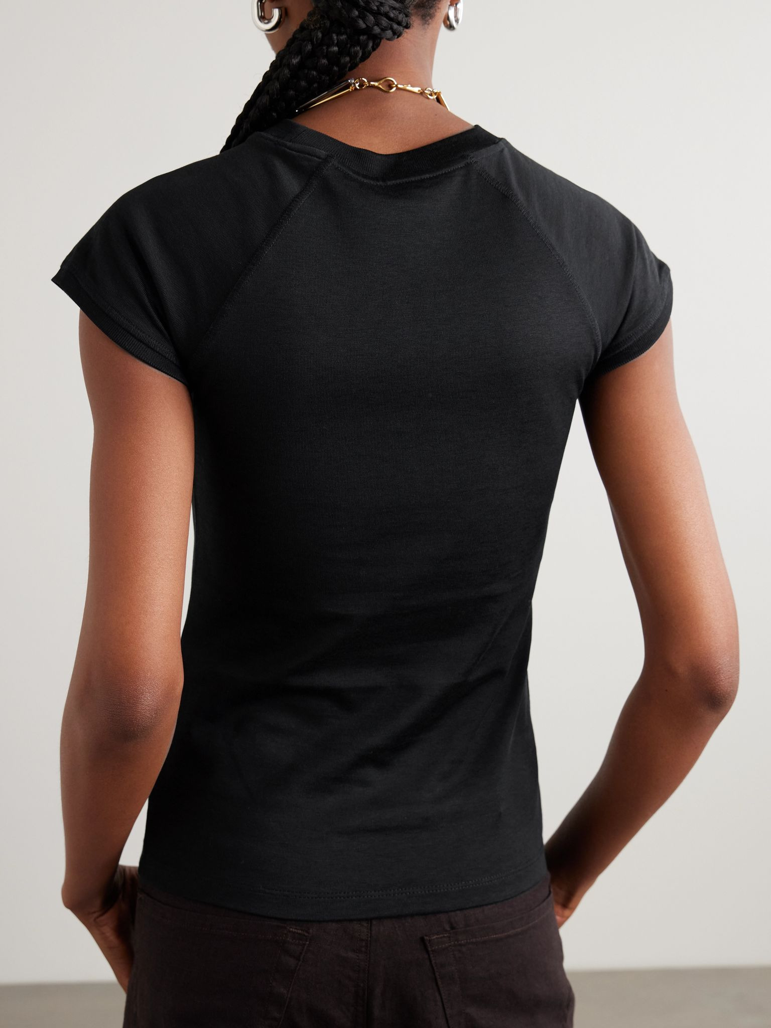 Anagram embroidered cotton-blend jersey t-shirt Black - 3