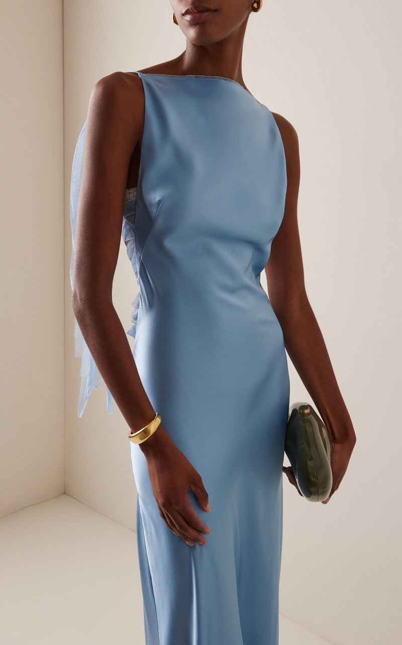 CHRISTOPHER ESBER Exclusive Lattice Lace-Detailed Silk Maxi Dress blue outlook