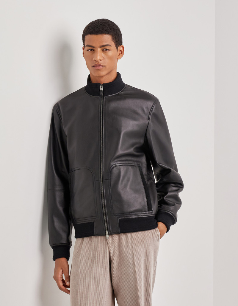BLACK LAMBSKIN BOMBER JACKET WITH HIGH NECK 3
