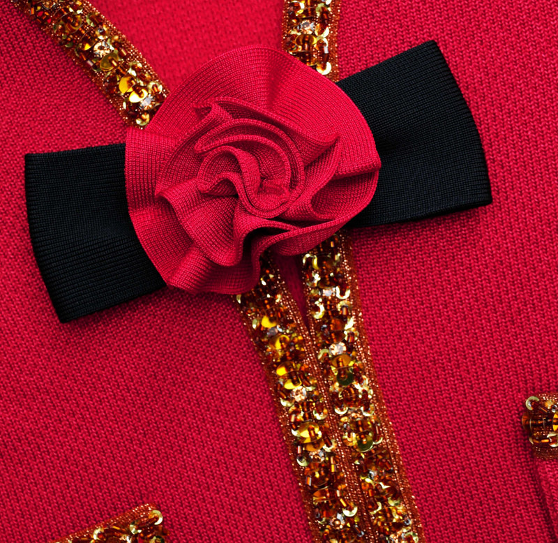 Red Textured Knit Corsage Cardigan 5