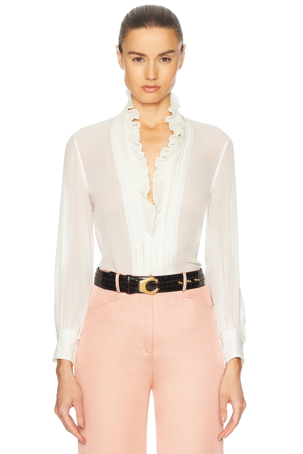 Long Sleeve V Neck Blouse - 1