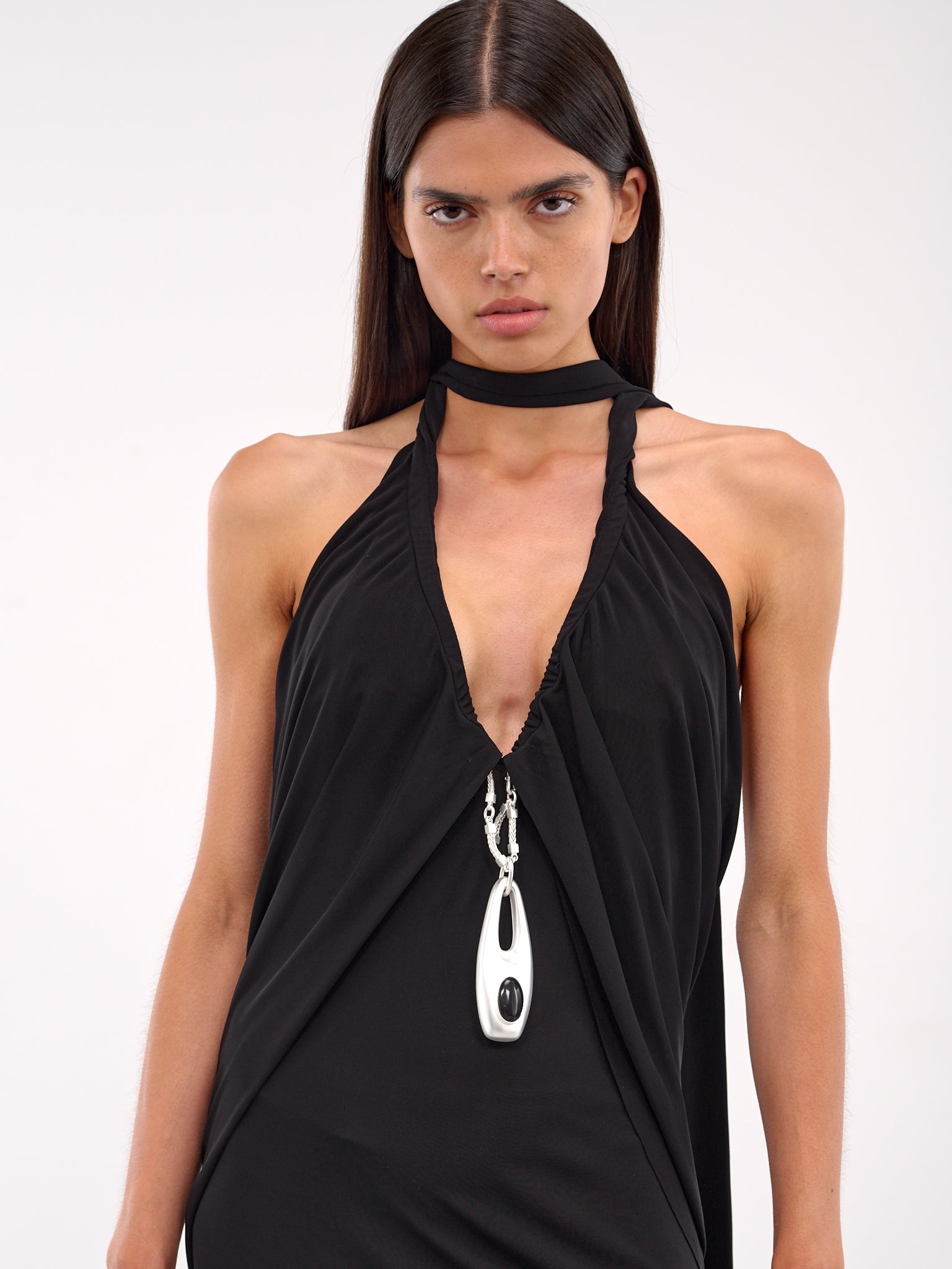 Lavalliere Draped Halter Dress - 4