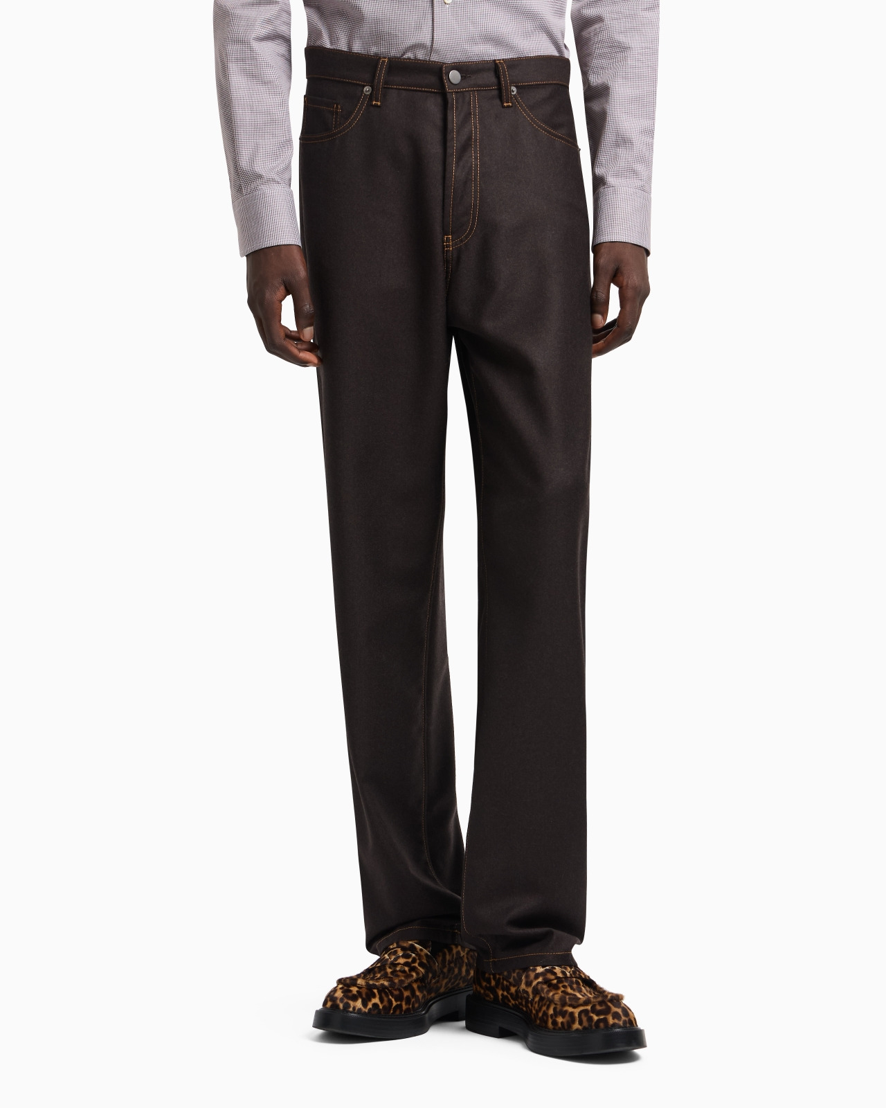 FIVE-POCKET TROUSERS IN DENIM-EFFECT VIRGIN-WOOL FLANNEL - 4