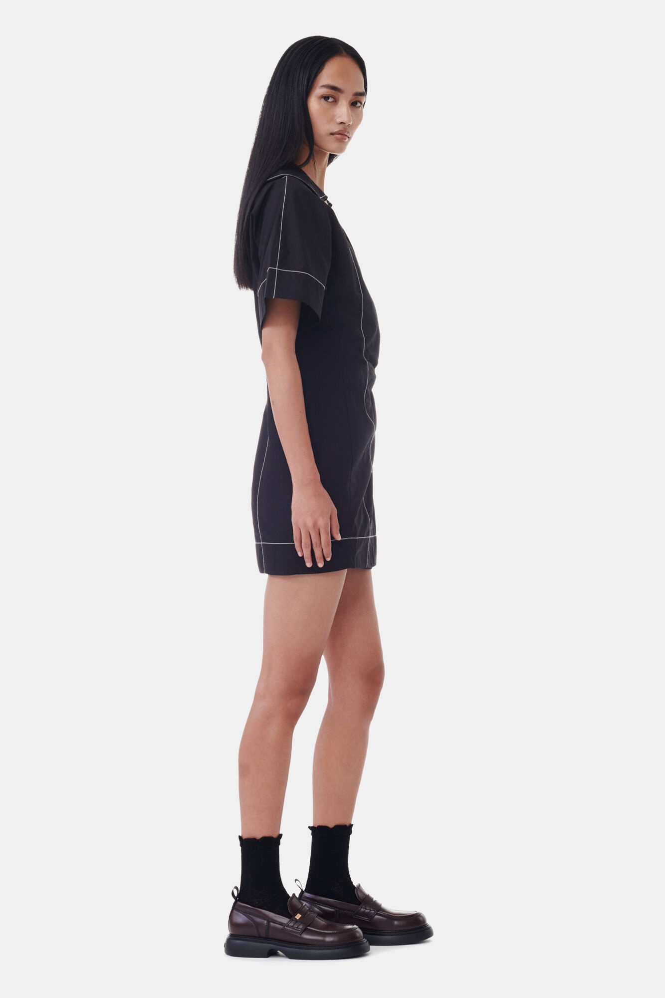 BLACK COTTON POPLIN WRAP MINI DRESS - 4