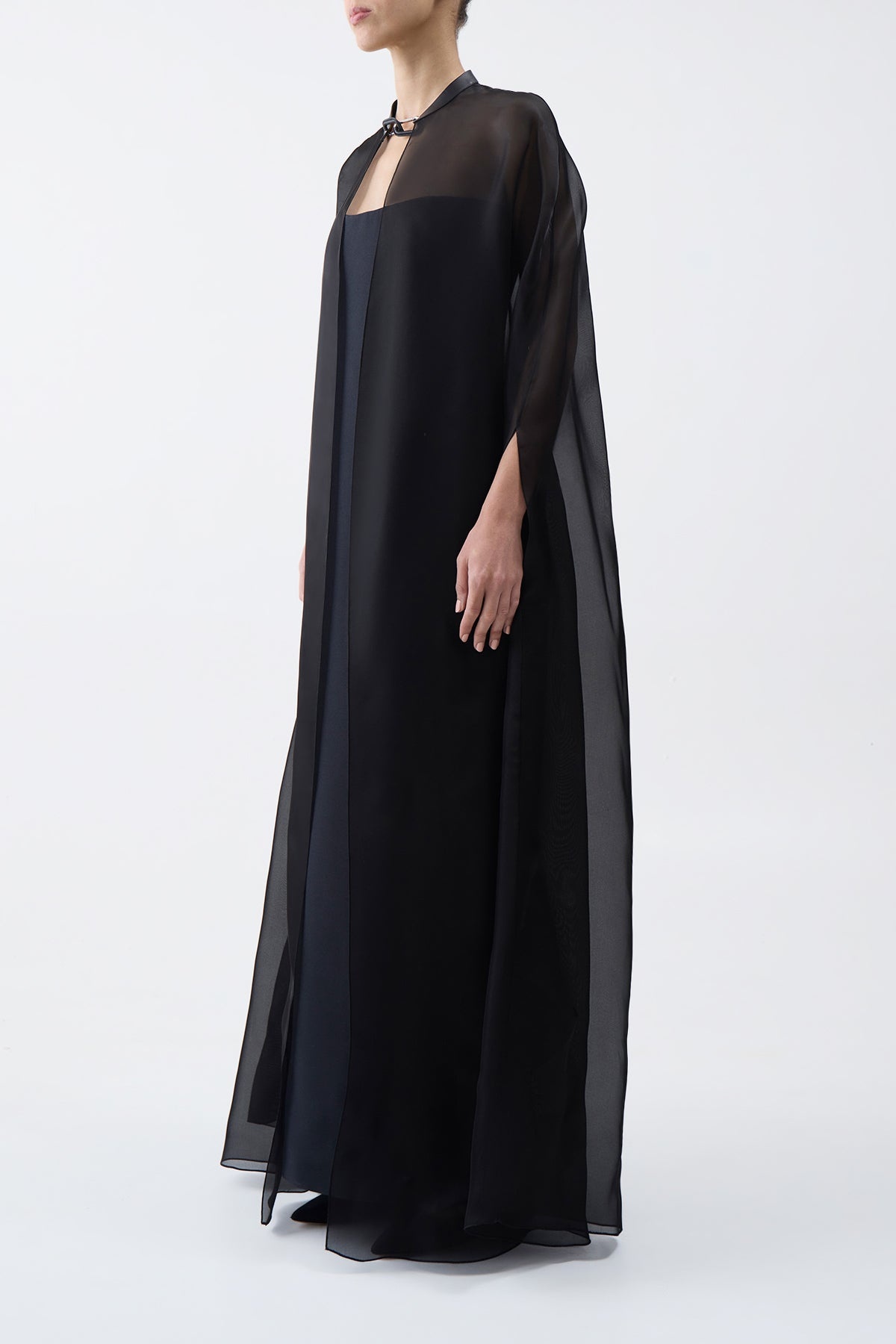 Rowena Sheer Cape in Black Silk Organza - 4