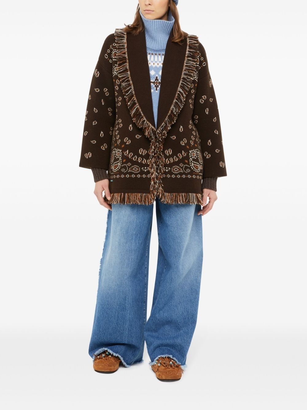 bandana-pattern cashmere cardigan - 3