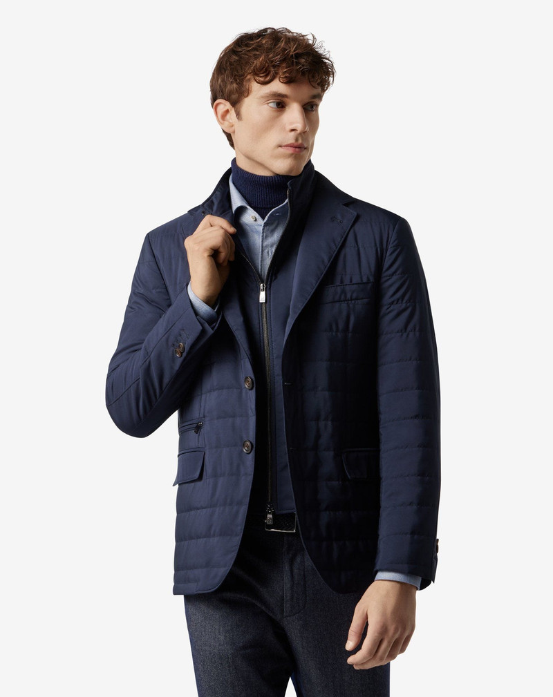 CORNELIANI Blue techno poplin quilted jacket with detachable vest outlook