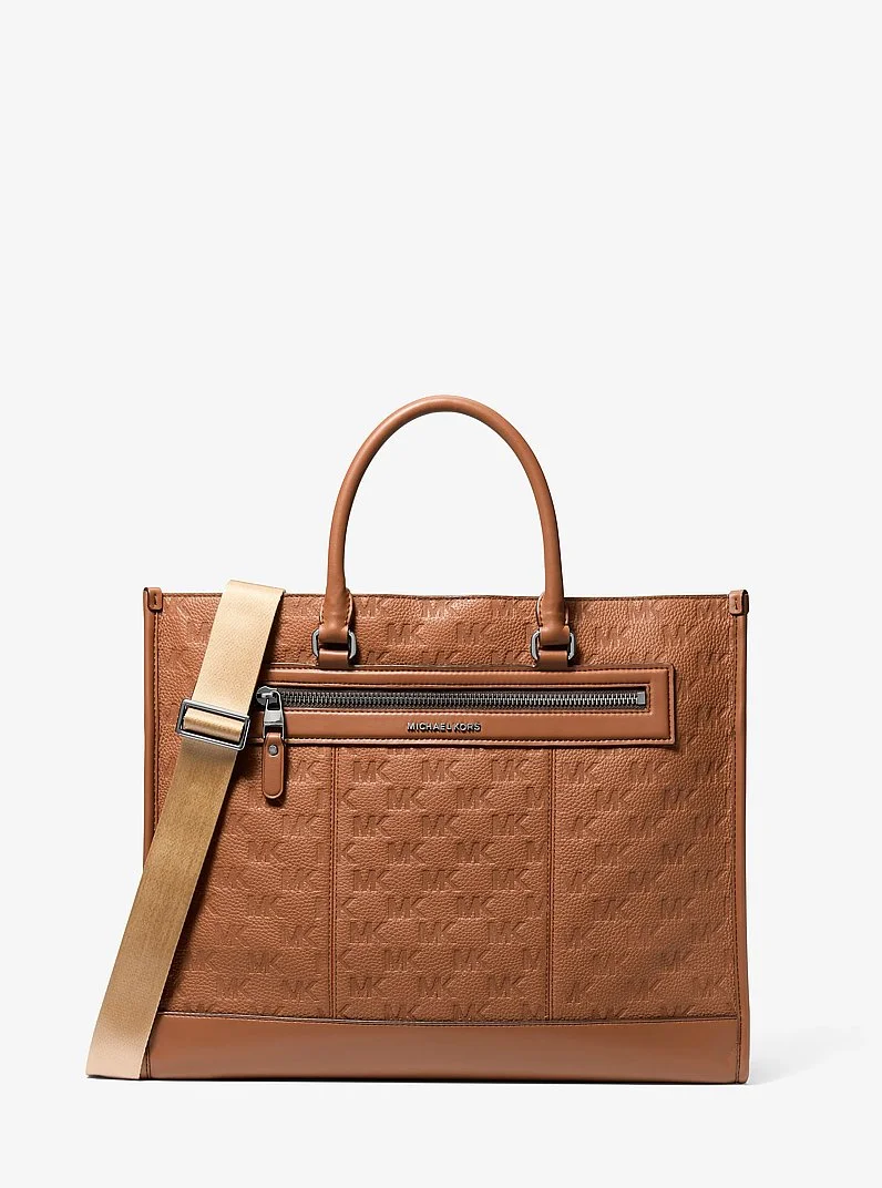 Jet Set Logo Embossed Leather Tote Bag - 1