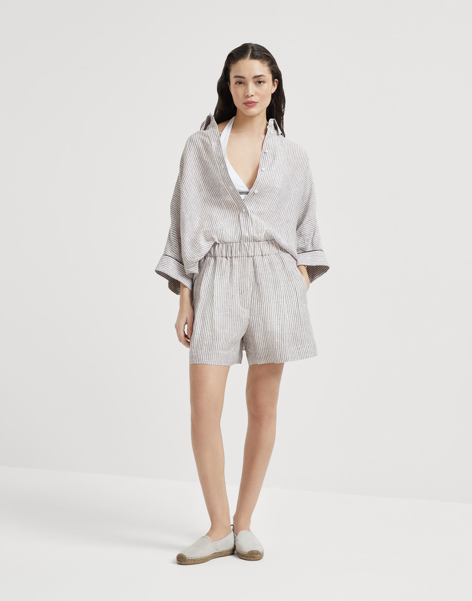 Striped lightweight linen baggy shorts - 4