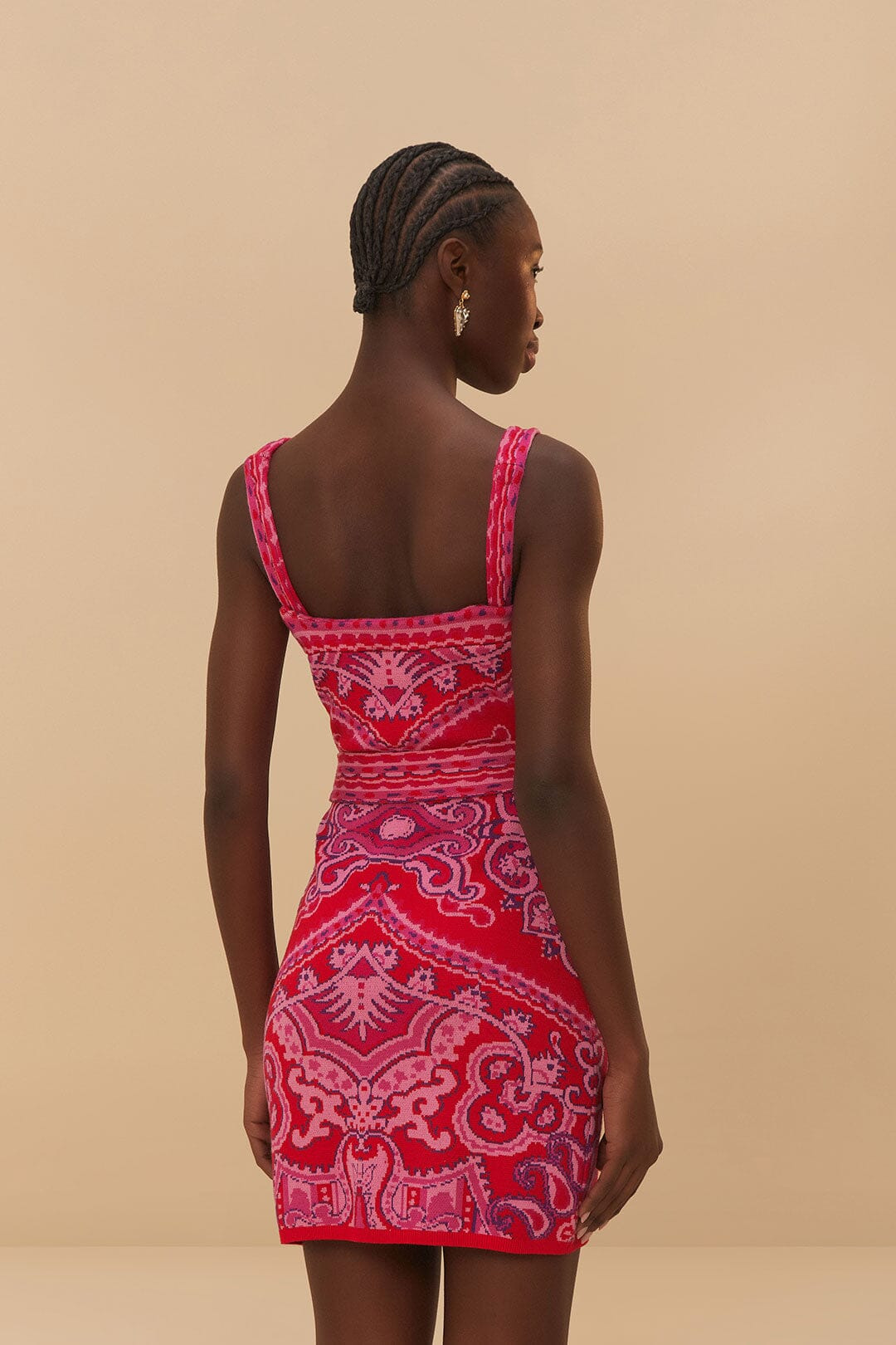 Red Paisley Scarf Knit Mini Dress - 6