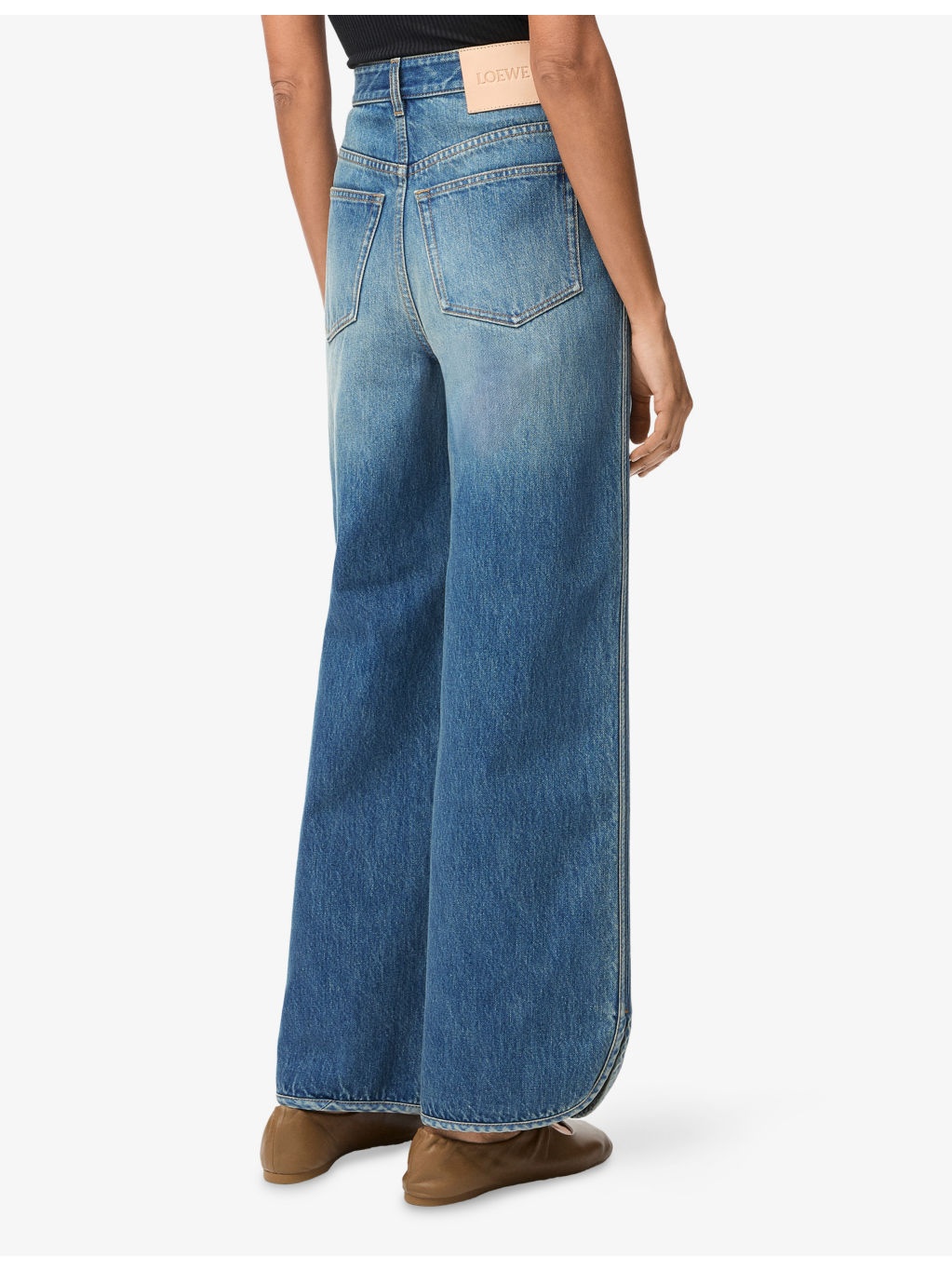 Piped-Trim Loose-leg Mid-Rise Denim Jeans - 4