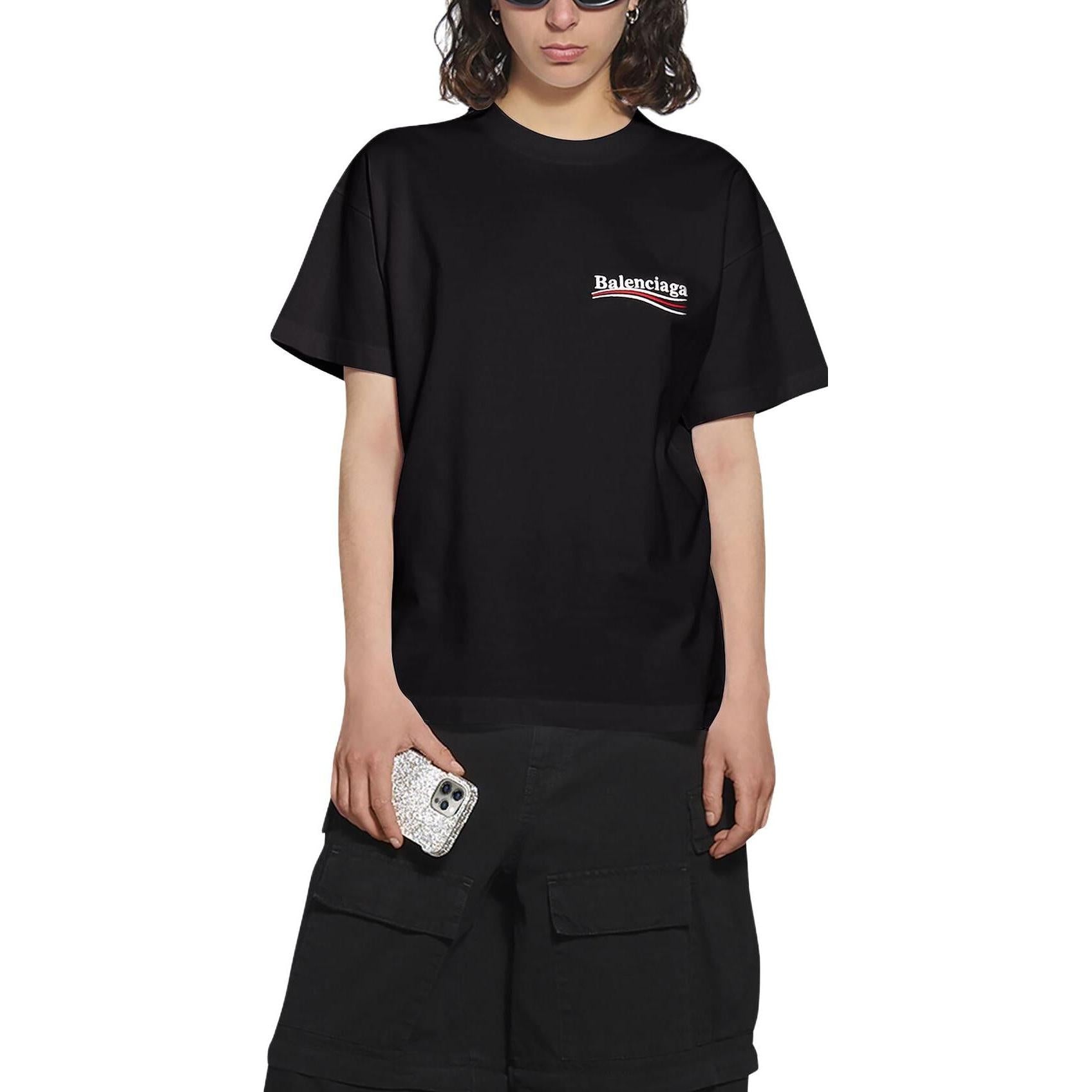 (WMNS) Balenciaga Political Campaign Logo Short Sleeve T-Shirt 'Black' 612964TKVJ11070 - 4
