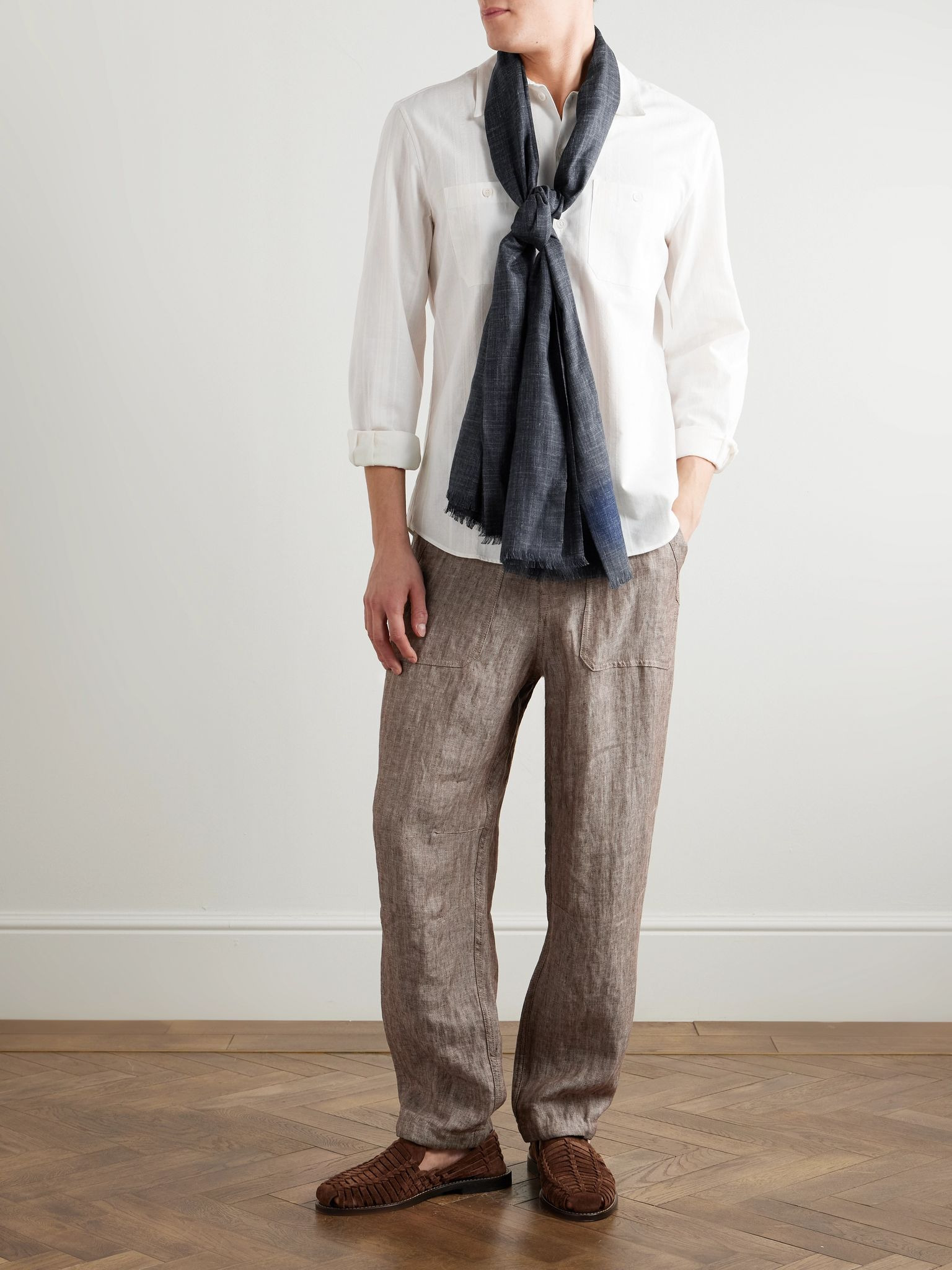Straight-Leg Herringbone Linen Trousers Gray - 2