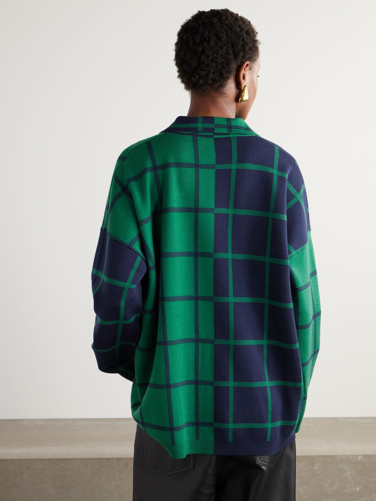 + Suna Fujita embroidered checked knitted polo shirt Green - 3