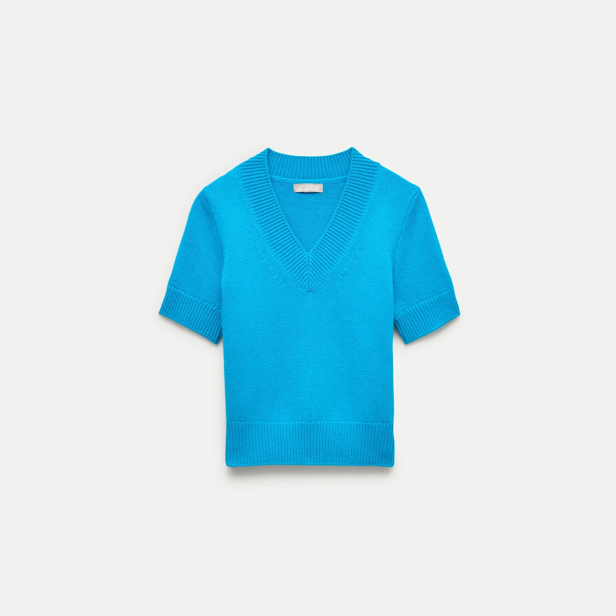 Short-sleeve V-neck sweater in vintage wool - 1