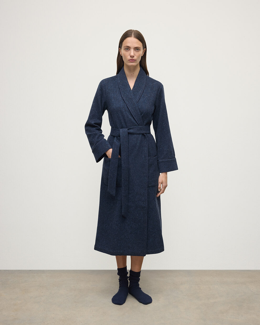 Donegal Cashmere Navy Dressing Gown - 2